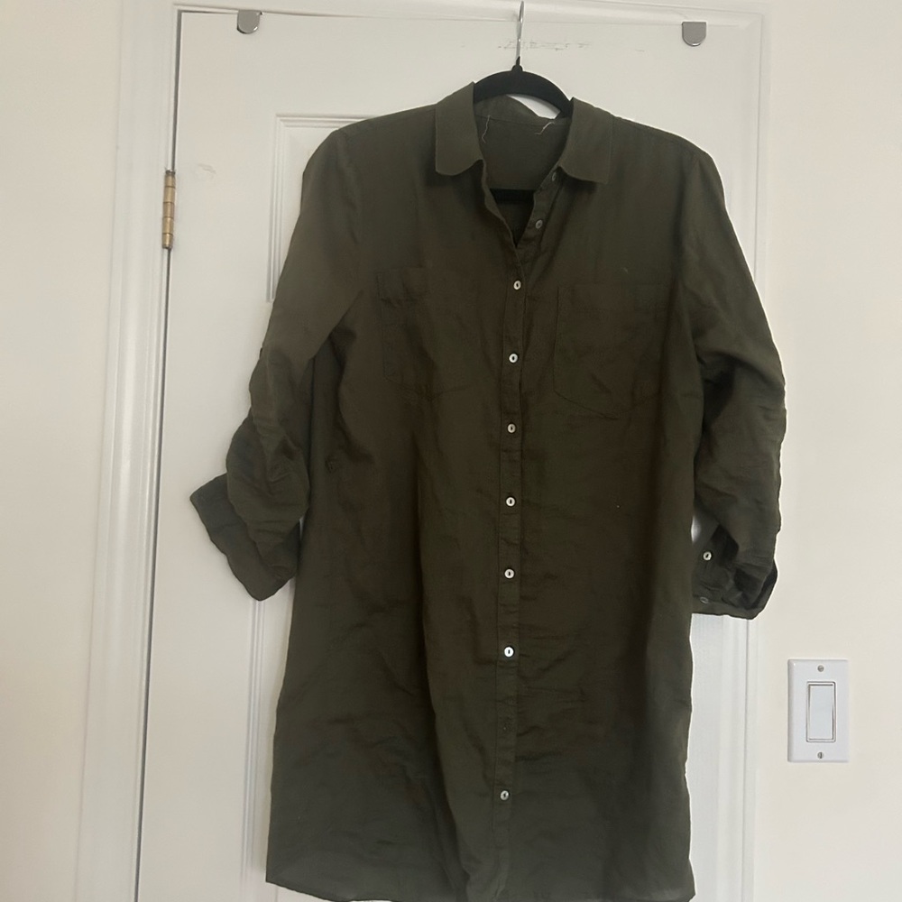Olive Green Button-Up Shirt Dress